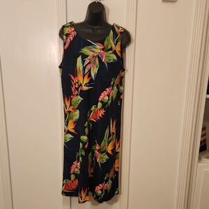 Sleeveless Navy Floral Midi Dress - Tropical Print